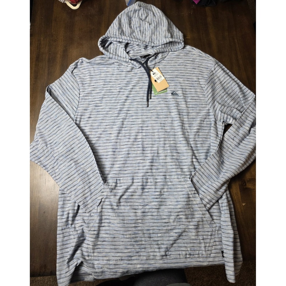 Quiksilver Ramblas Hoodie Mens XXL Blue Stripe Organic Cotton NWT AQYKT03113
